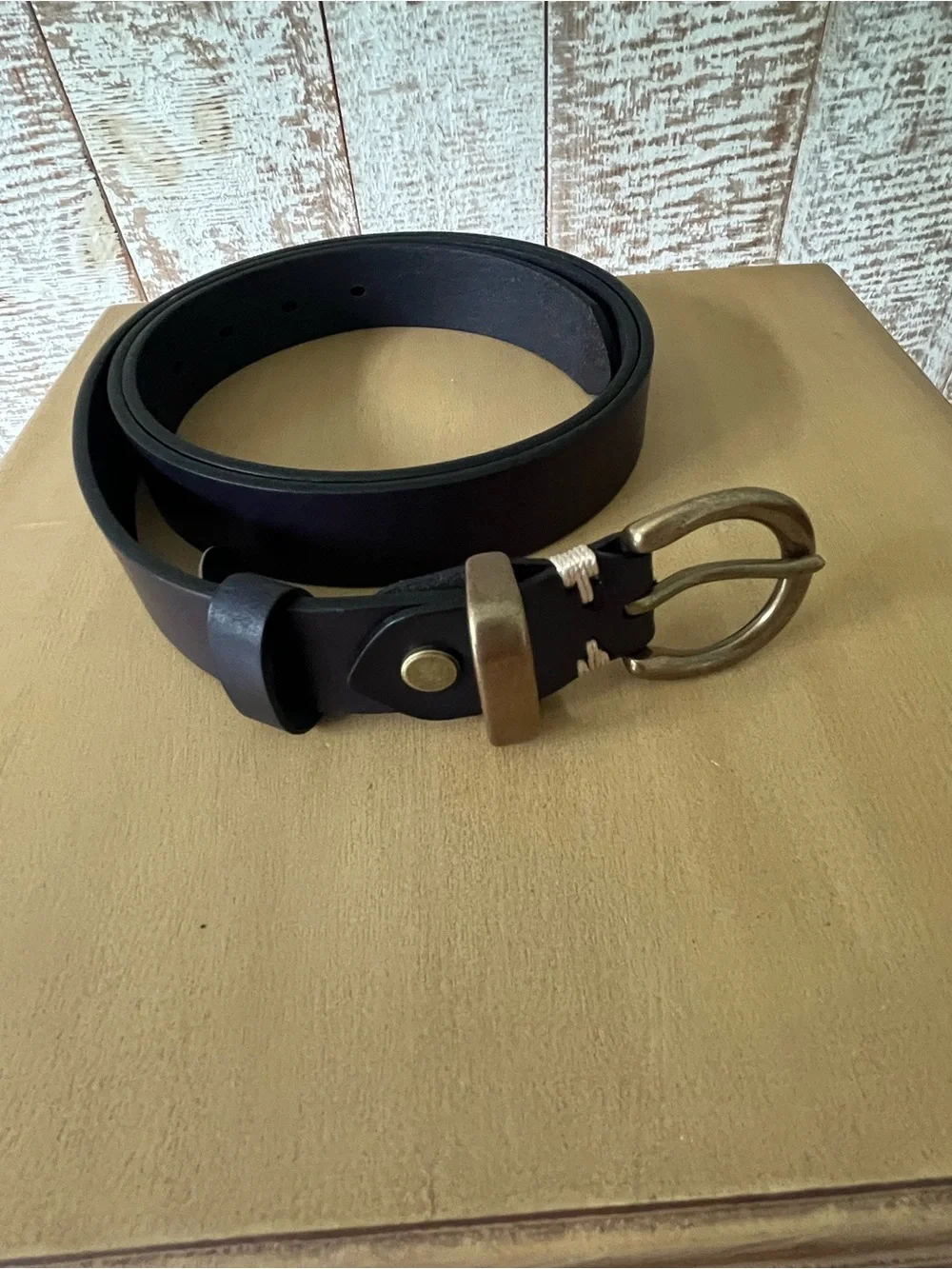 Women’s Italian Brown Leather Belt with Brass Buckle- Large- NEW!